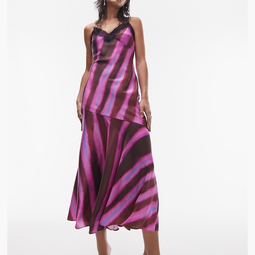Topshop abstract lace trim slip dress